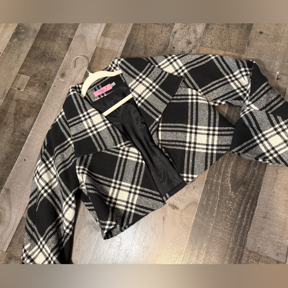 Eliza J New York Black White Plaid Blazer‎ Jacket Size 8